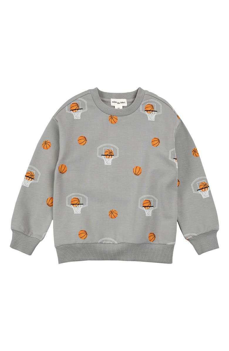 MILES THE LABEL Kids' Basketball Print French Terry Sweatshirt, Main, color, Dark Grey