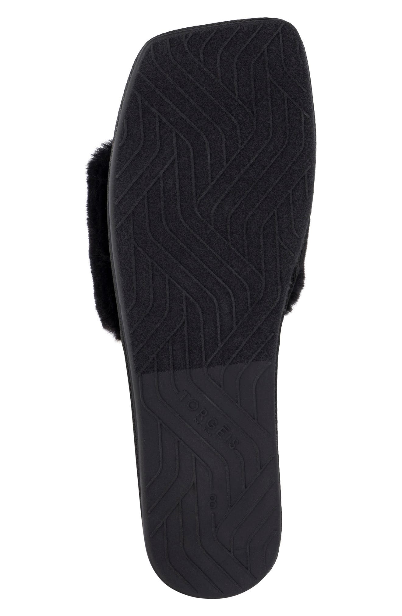 TORGEIS Isabella Embellished Faux Fur Slipper, Alternate, color, Black