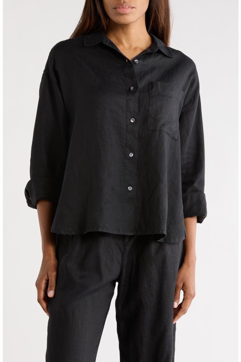 Linen Button-Up Shirt, Main, color, BLACK