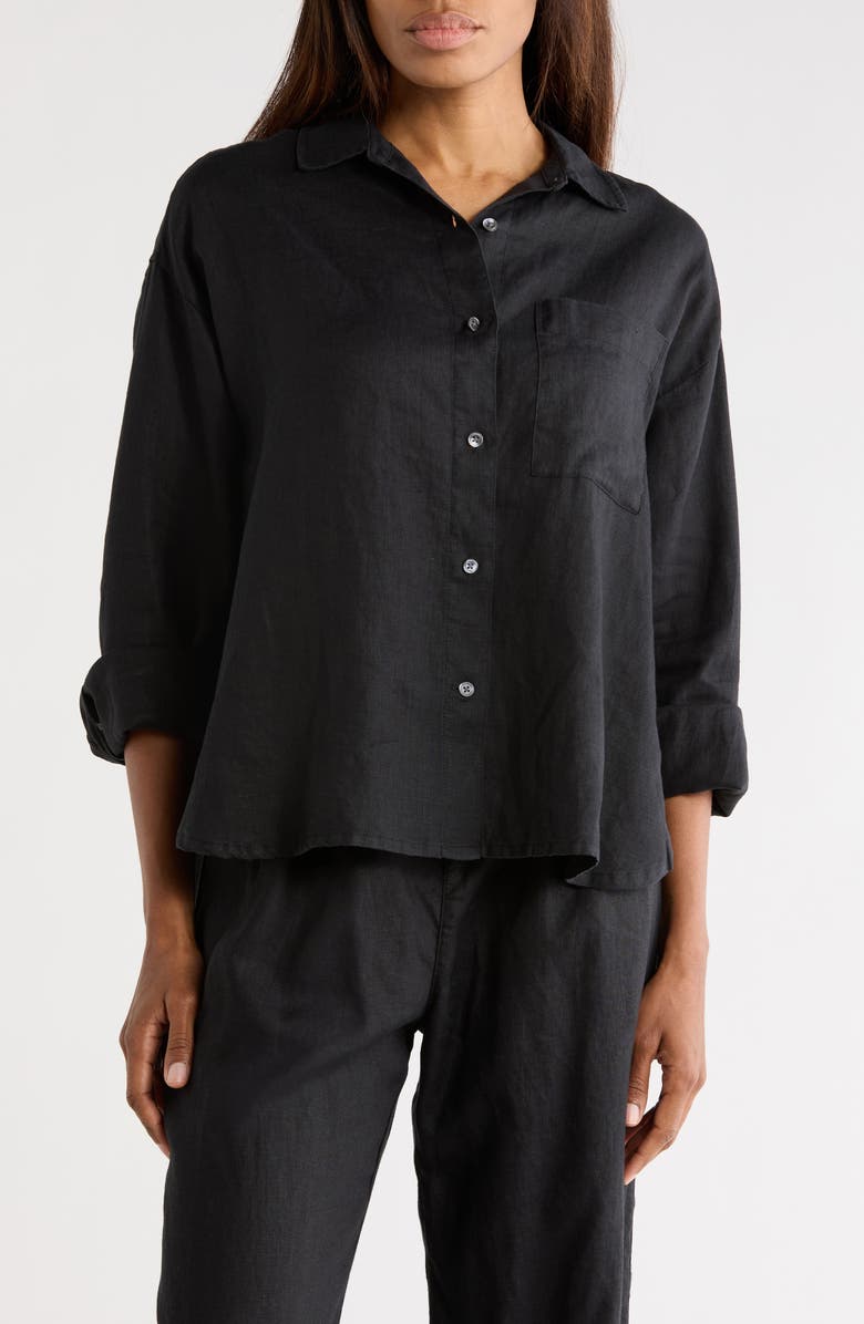 James Perse Linen Button-Up Shirt, Main, color, Black