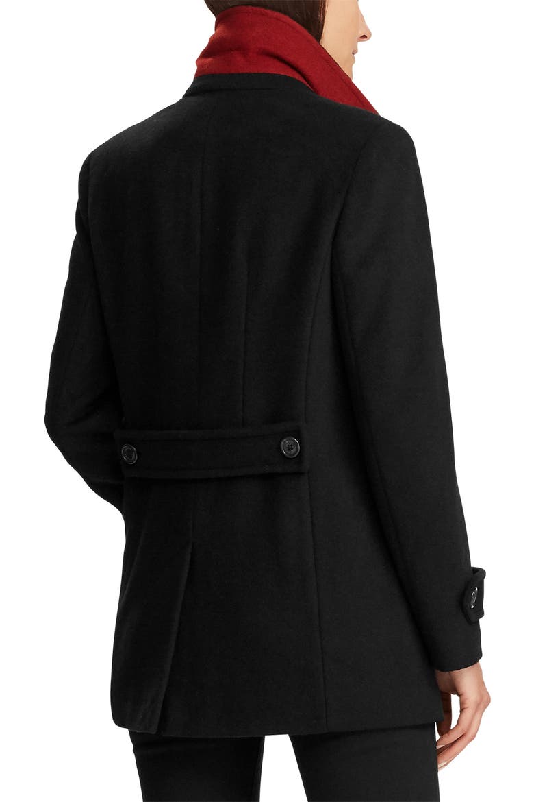 Double Breasted Wool Blend Peacoat, Alternate, color, BLACK