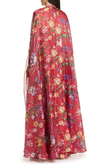 Marchesa Notte Floral Print Cape Gown Nordstrom