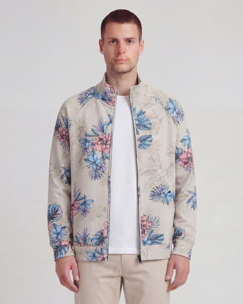 Exotic Floral Mens Printed Zip Jacket