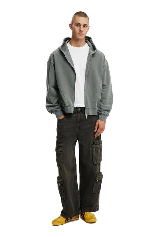 Cotton On Cropped Zip Up Hoodie In Slate Stone