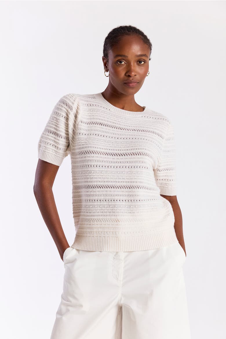 Textured Taylor 100% Cashmere Top, Main, color, Organic White
