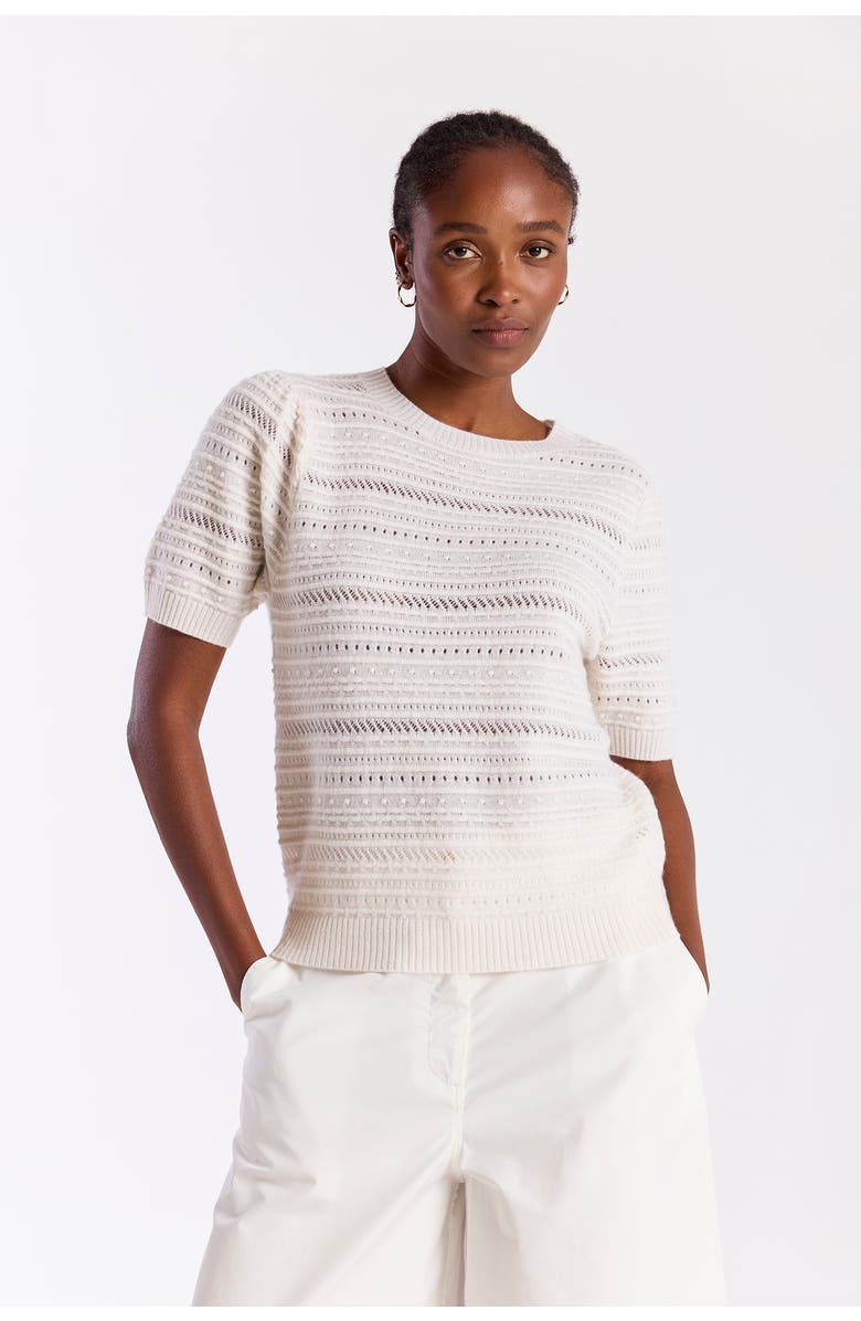 Brodie Pure Cashmere Textured Taylor 100% Cashmere Top, Main, color, Organic White