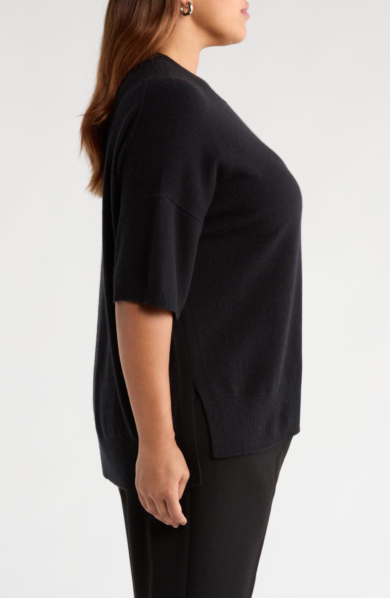 Nordstrom Short Sleeve Cashmere Sweater, Alternate, color, Black Rock