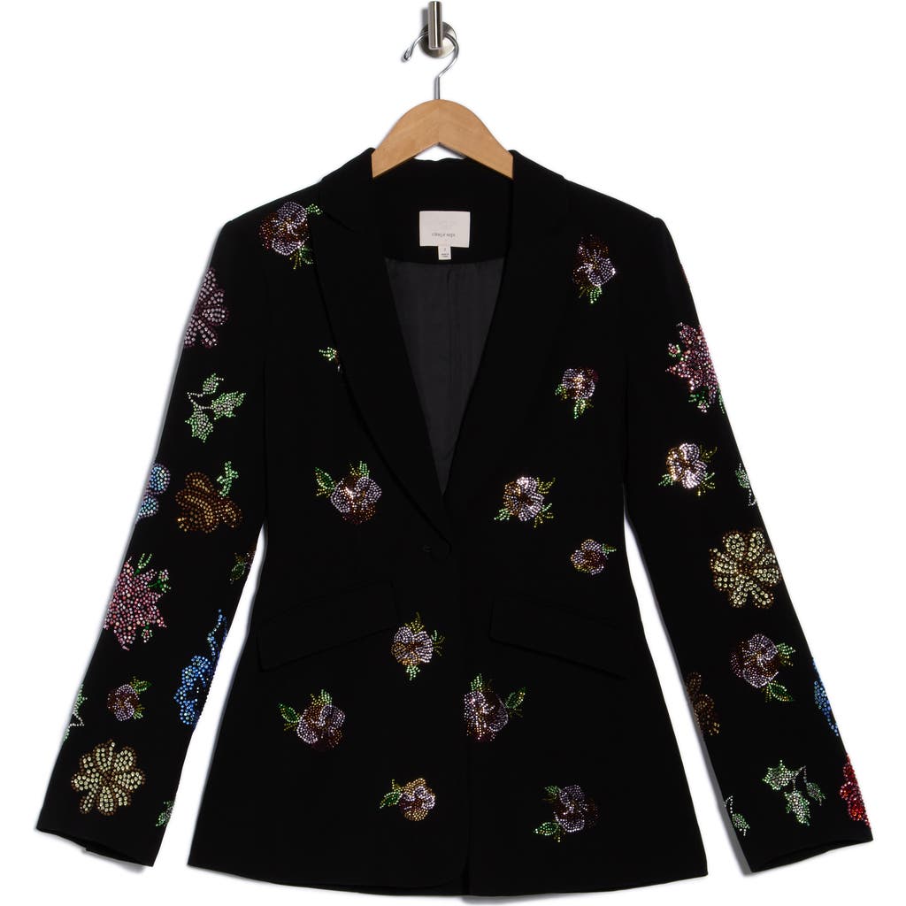 Cinq À Sept Cheyenne Rhinestone Pansy Garden Blazer In Black