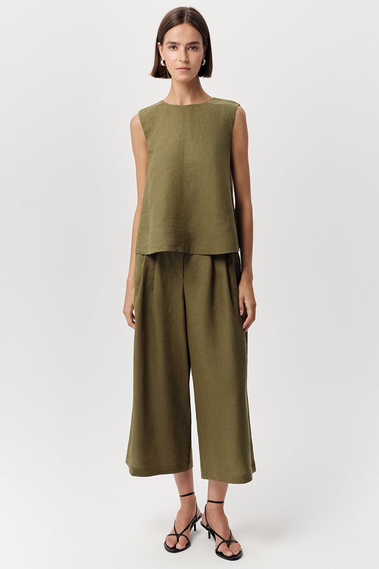 Almira Crew Neck Linen Blouse, Alternate, color, Khaki