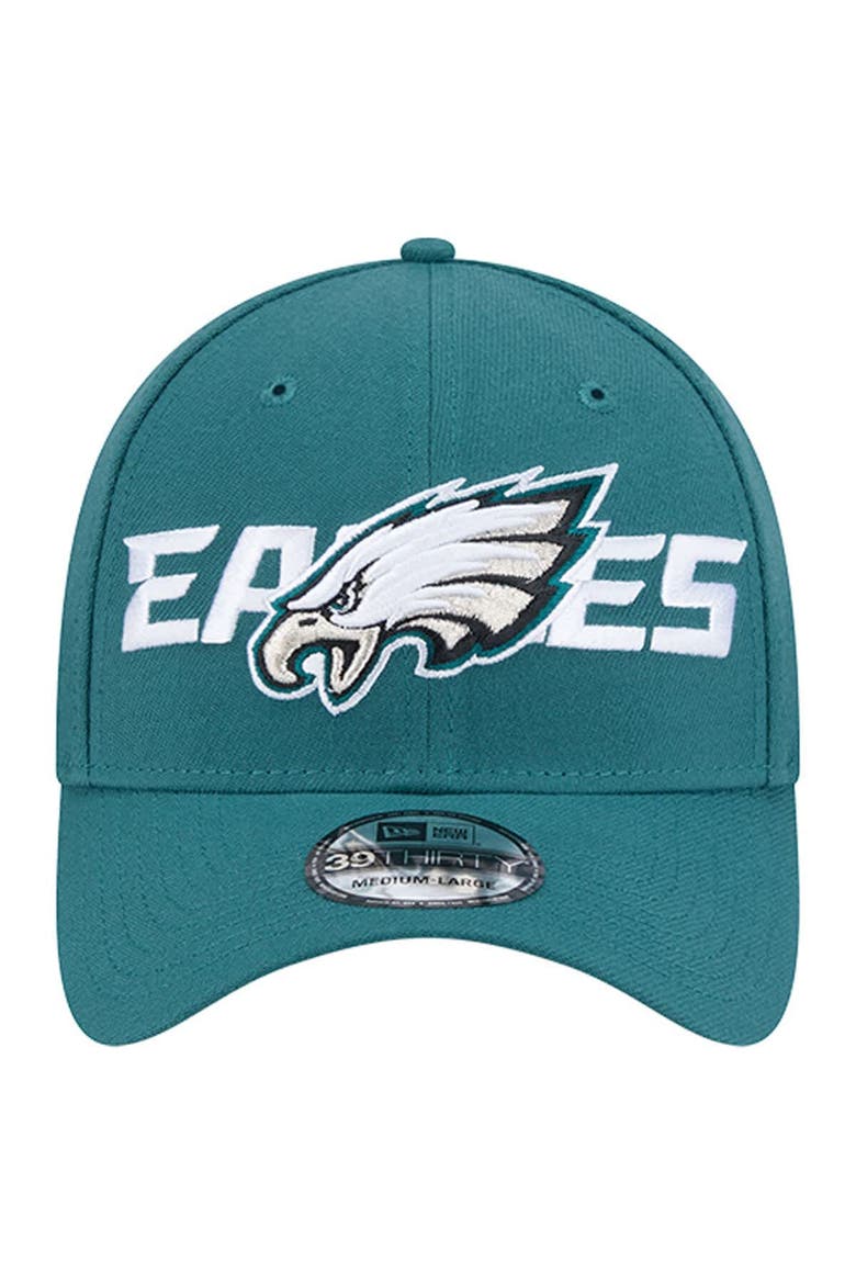 Men's New Era Midnight Green Philadelphia Eagles Overlap Logo 39THIRTY Stretch Fit Hat, Alternate, color, Green