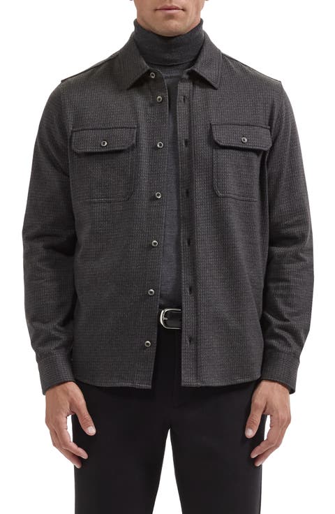 Long Sleeve Cotton Jacquard Button Down Knit Shirt