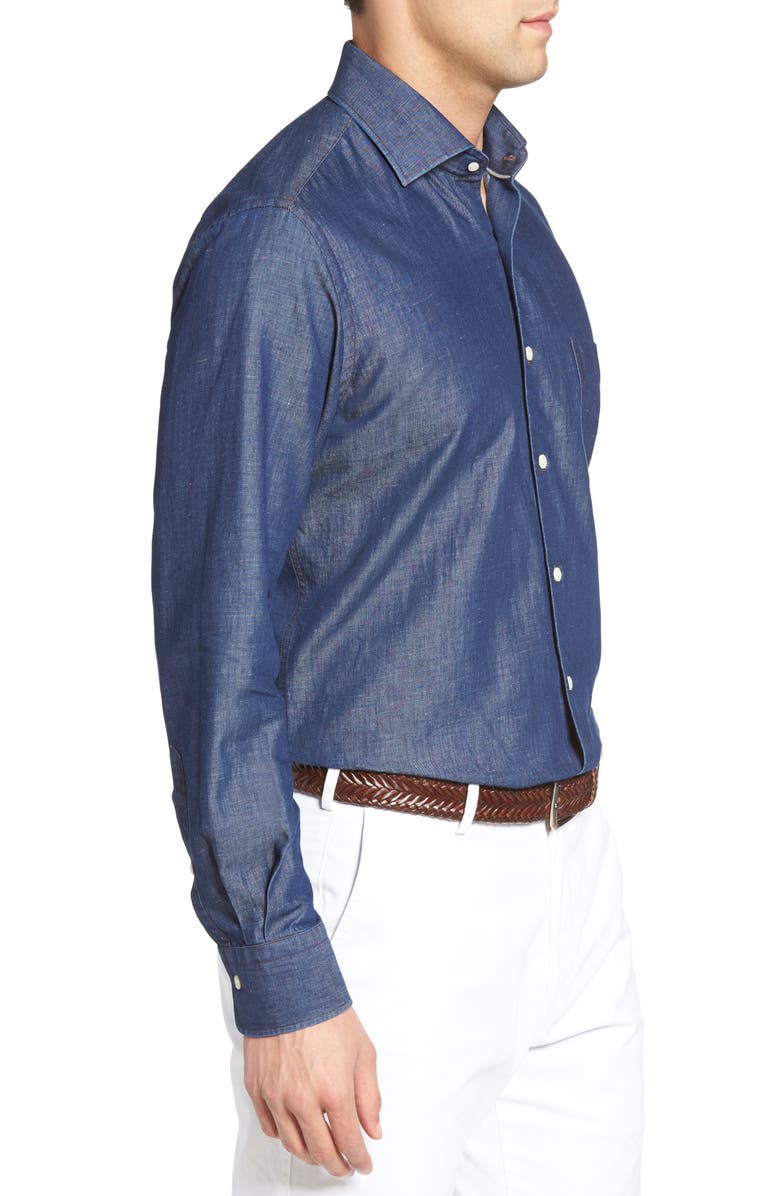 Peter Millar Crown Cool Denim Sport Shirt, Alternate, color, 