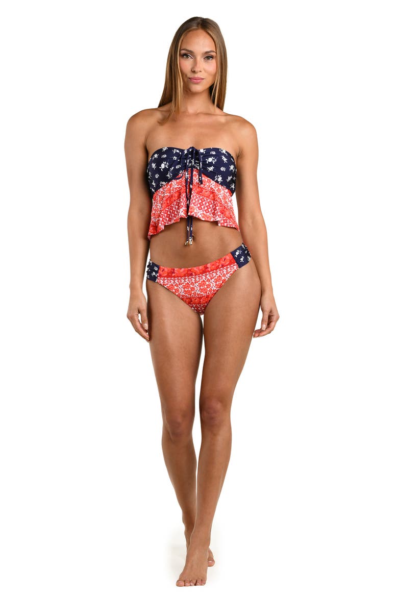 Flowers & Stripes Halter Bandeau Tankini Top, Alternate, color, RED MULTI