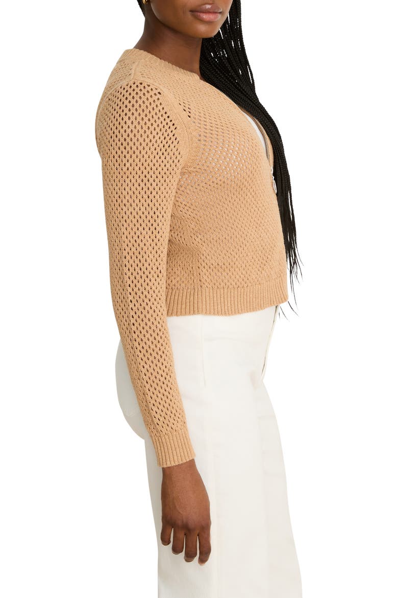 Zip Front Knit Cardigan, Alternate, color, CARAMEL