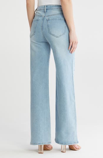 Rhinestone Embellished High Waist Ultrawide Leg Jeans