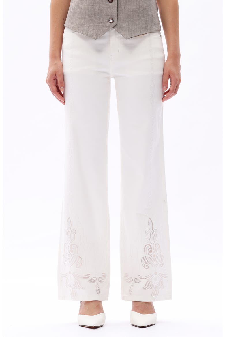 Embroidered Mid Rise Straight Leg Jeans, Main, color, WHITE