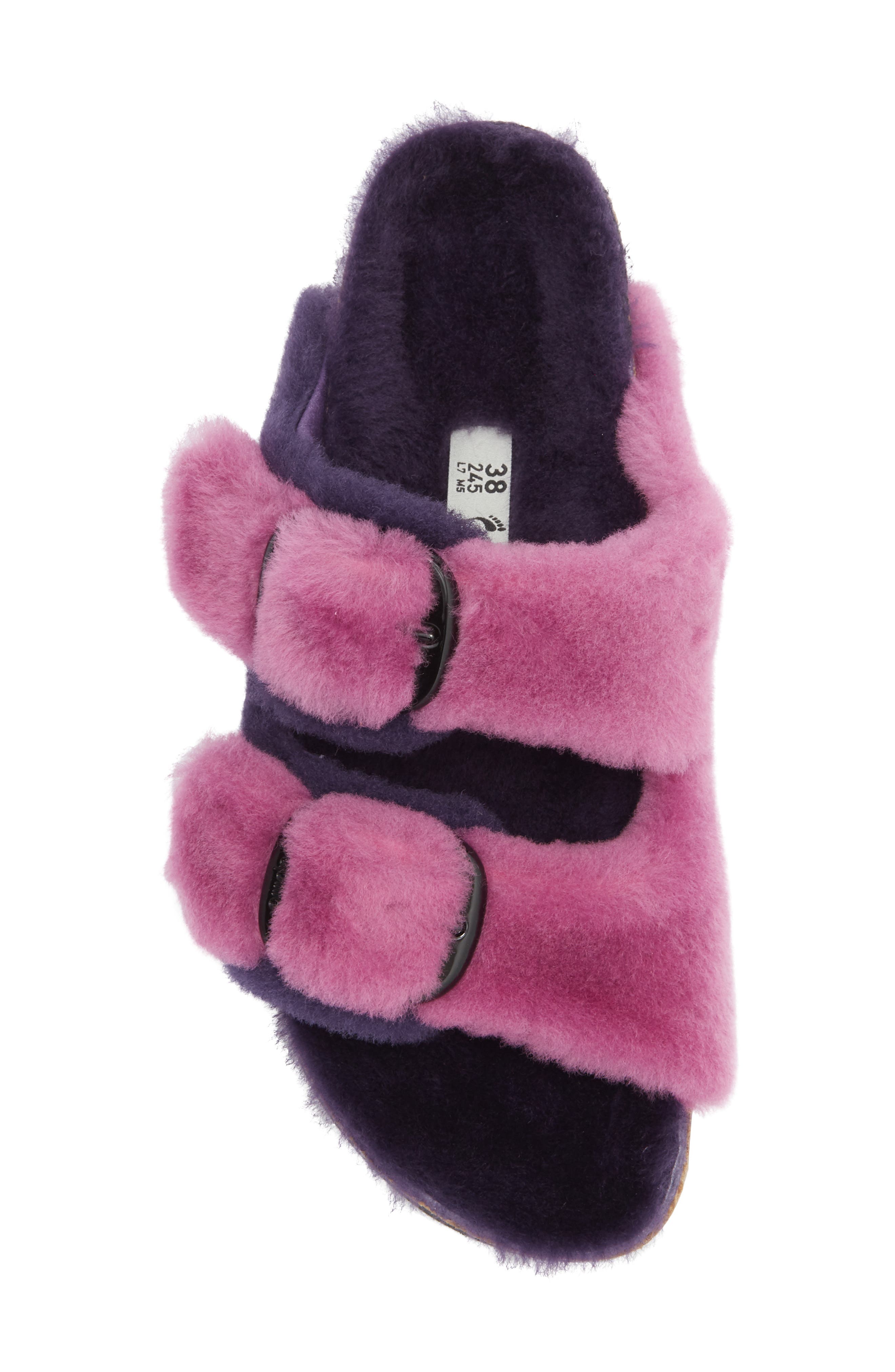 Papillio by Birkenstock Arizona Big Buckle Genuine Shearling Slide Sandal, Alternate, color, DARK BERRY/ PURPLE ORCHID
