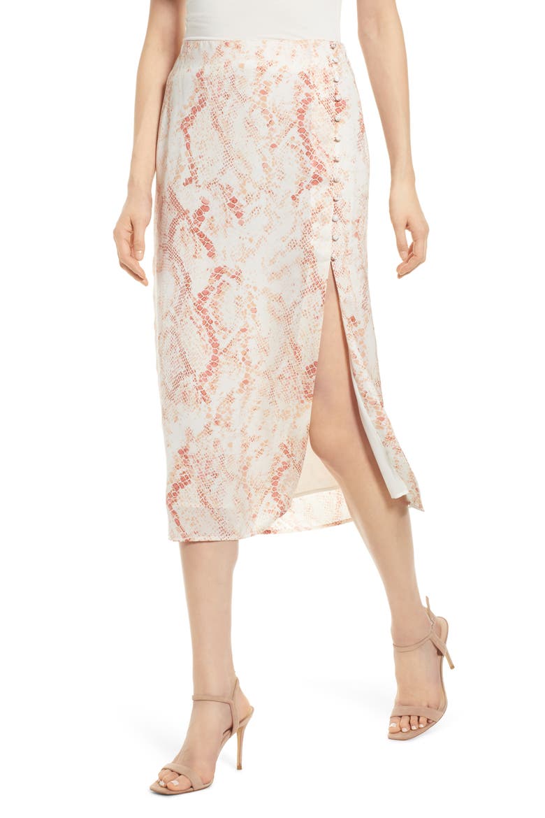 Fairfax Snakeskin Print Satin Midi Skirt, Main, color, SOFT BEIGE