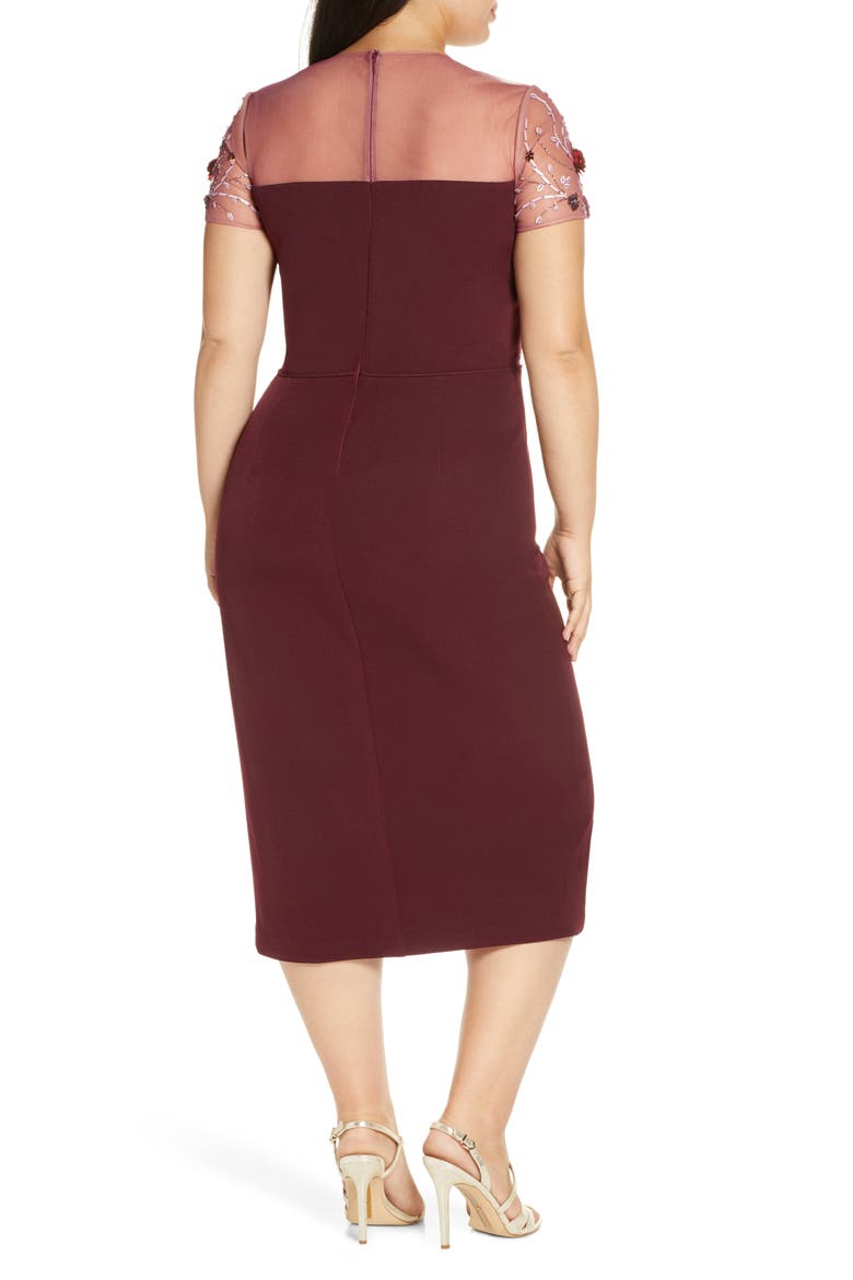 Sequin Bodice Crepe Cocktail Dress, Alternate, color, JAM MULTI