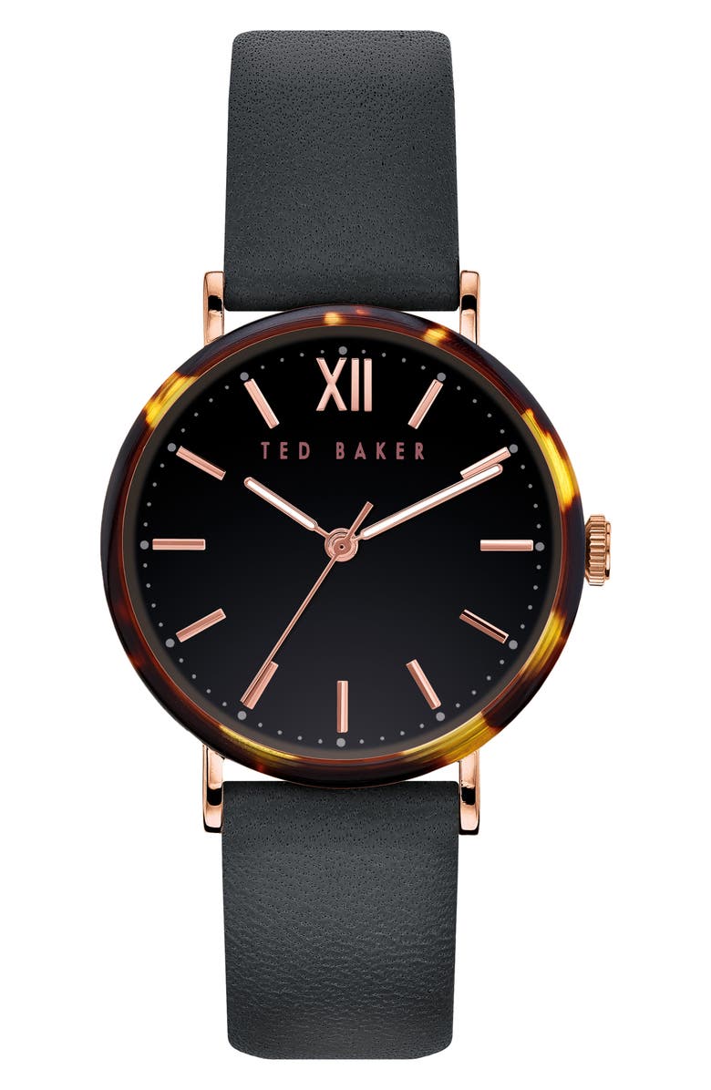 Ted Baker London Phylipa Leather Strap Watch, 37mm, Main, color,