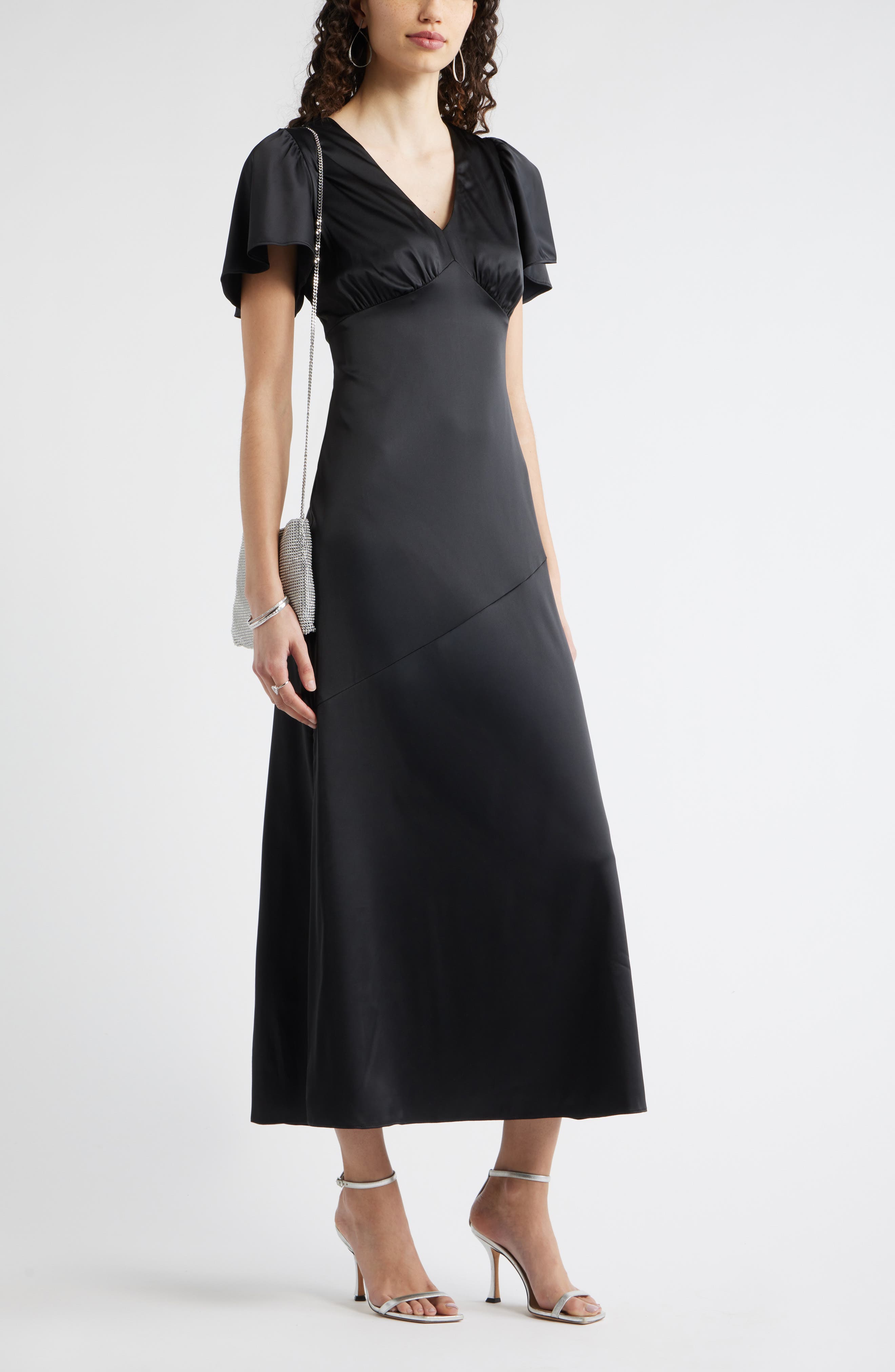 Flutter Sleeve Satin Maxi Dress - image 2