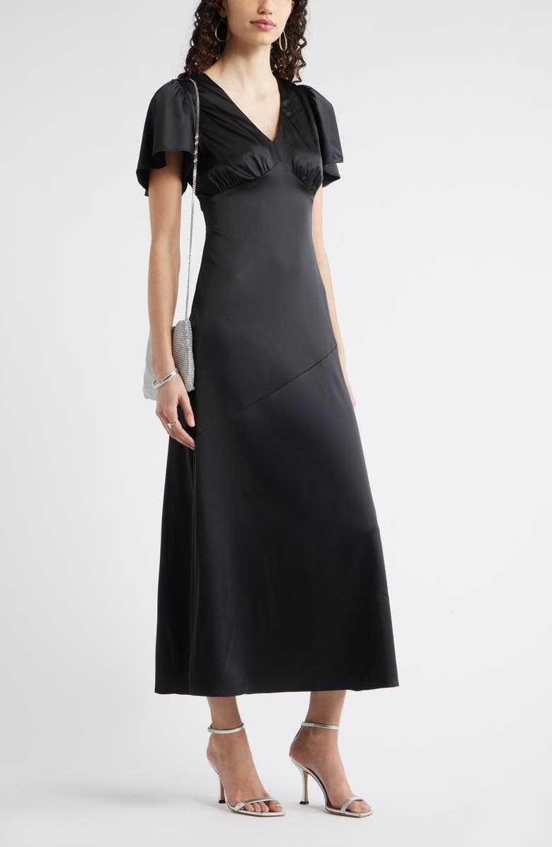 Chelsea28 Flutter Sleeve Satin Maxi Dress, Alternate, color, 