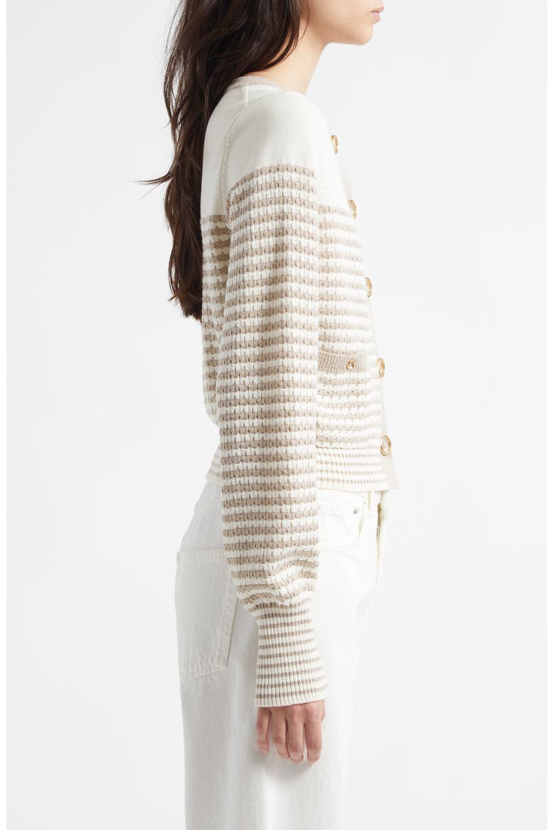 Bea Metallic Stripe Cotton Blend Cardigan, Alternate, color, SANDSTONE IVY TEXTURED STRIPE