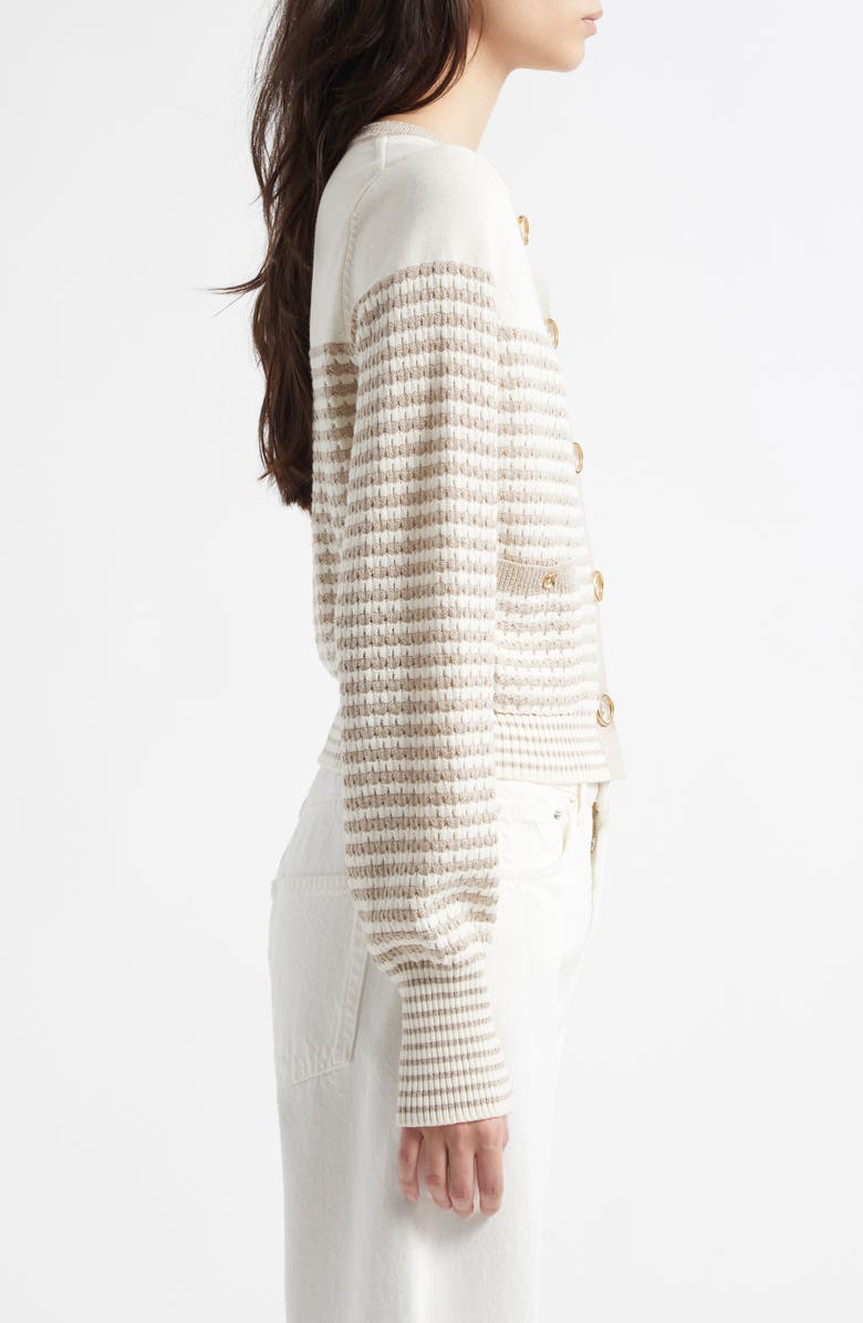 Ramy Brook Bea Metallic Stripe Cotton Blend Cardigan, Alternate, color, Sandstone Ivy Textured Stripe