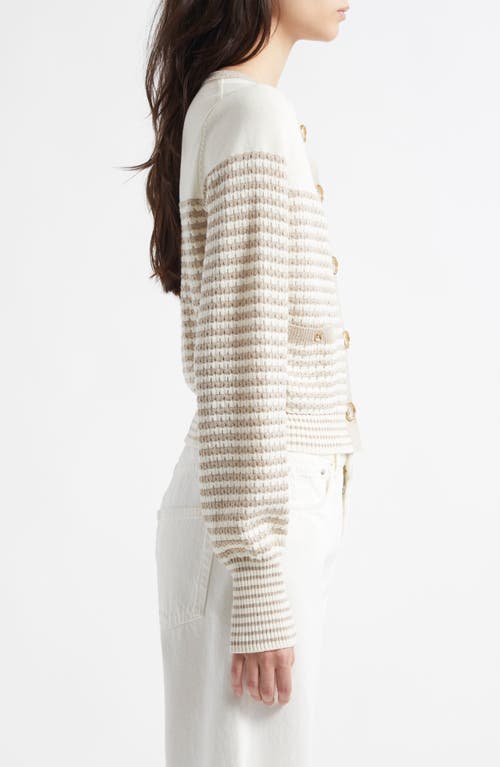 Ramy Brook Bea Metallic Stripe Cotton Blend Cardigan In Sandstone Ivy Textured Stripe