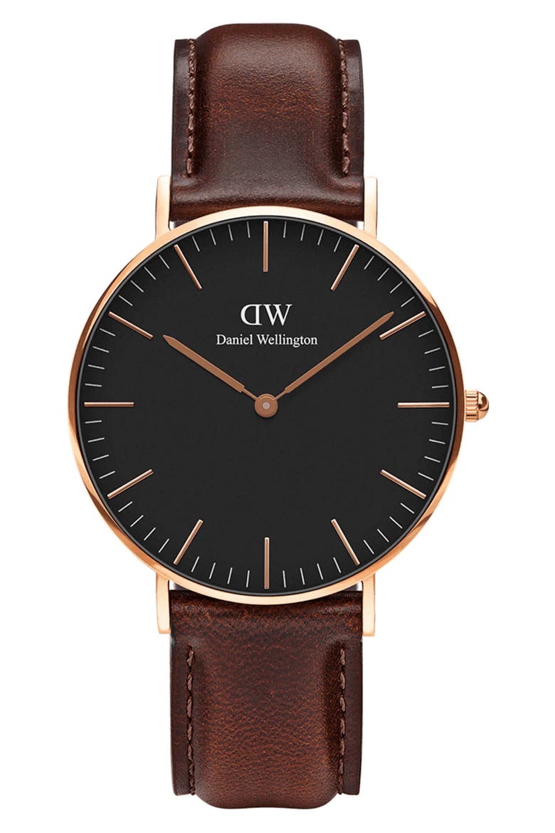 Classic Bristol Leather Strap Watch, 40mm, Main, color, ROSE GOLD