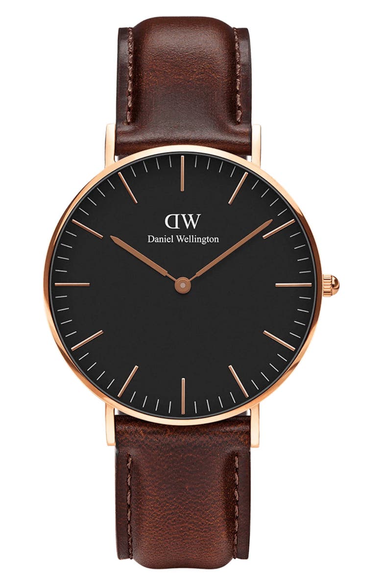 Daniel Wellington Classic Bristol Leather Strap Watch, 40mm, Main, color, Rose Gold