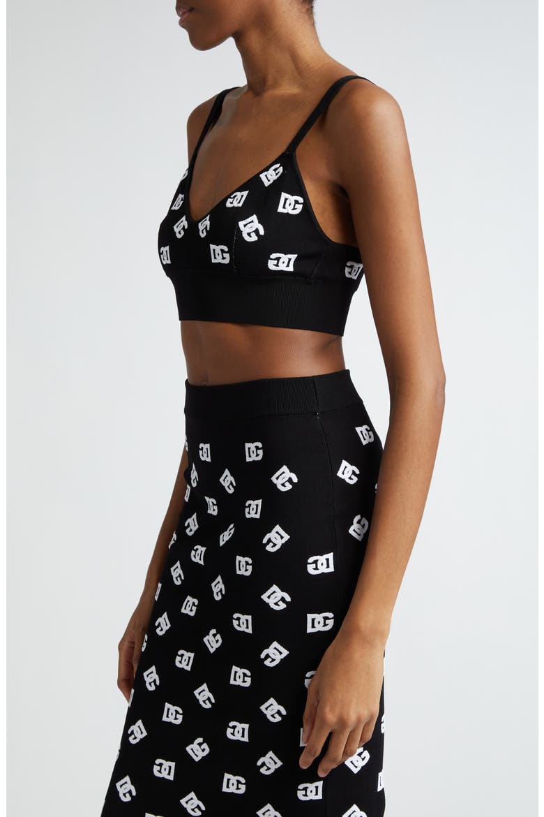 Logo Monogram Bralette Crop Top, Alternate, color, NERO/ BIANCO