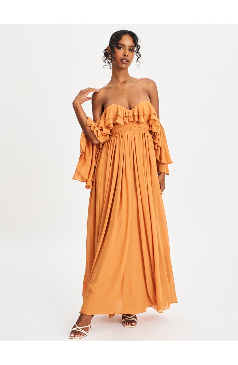 Miss Circle Kaela Off Shoulder Chiffon Maxi Dress, Alternate, color, Brickwork
