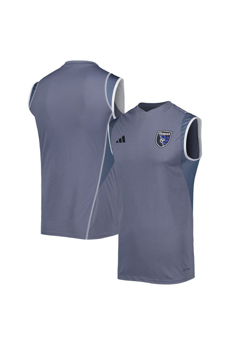 Men's adidas Gray San Jose Earthquakes 2023 On-Field Sleeveless Training Jersey, Main, color, Gray