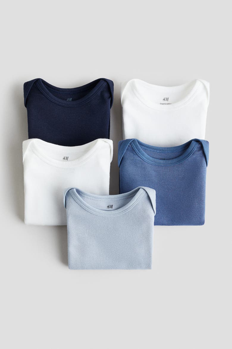 5-pack Cotton Bodysuits, Alternate, color, Blue/white