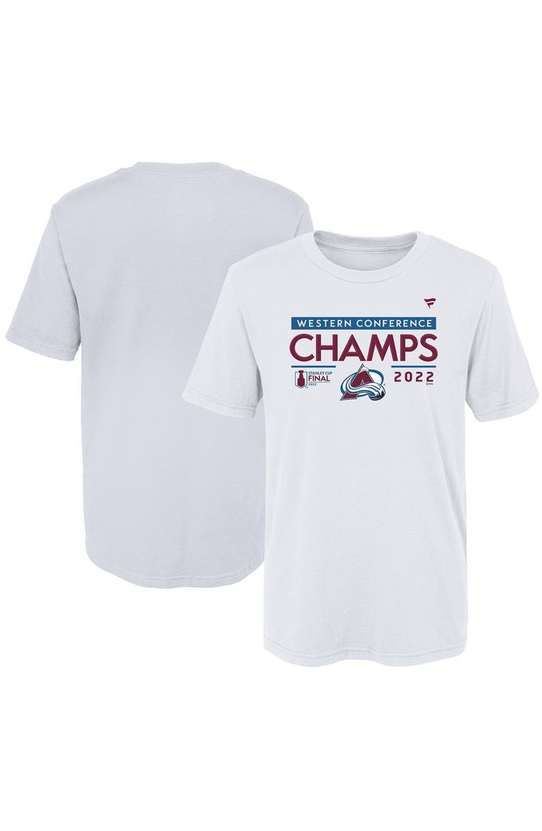 FANATICS Preschool Fanatics Branded White Colorado Avalanche 2022 Western Conference Champions Locker Room T-Shirt, Main, color, 