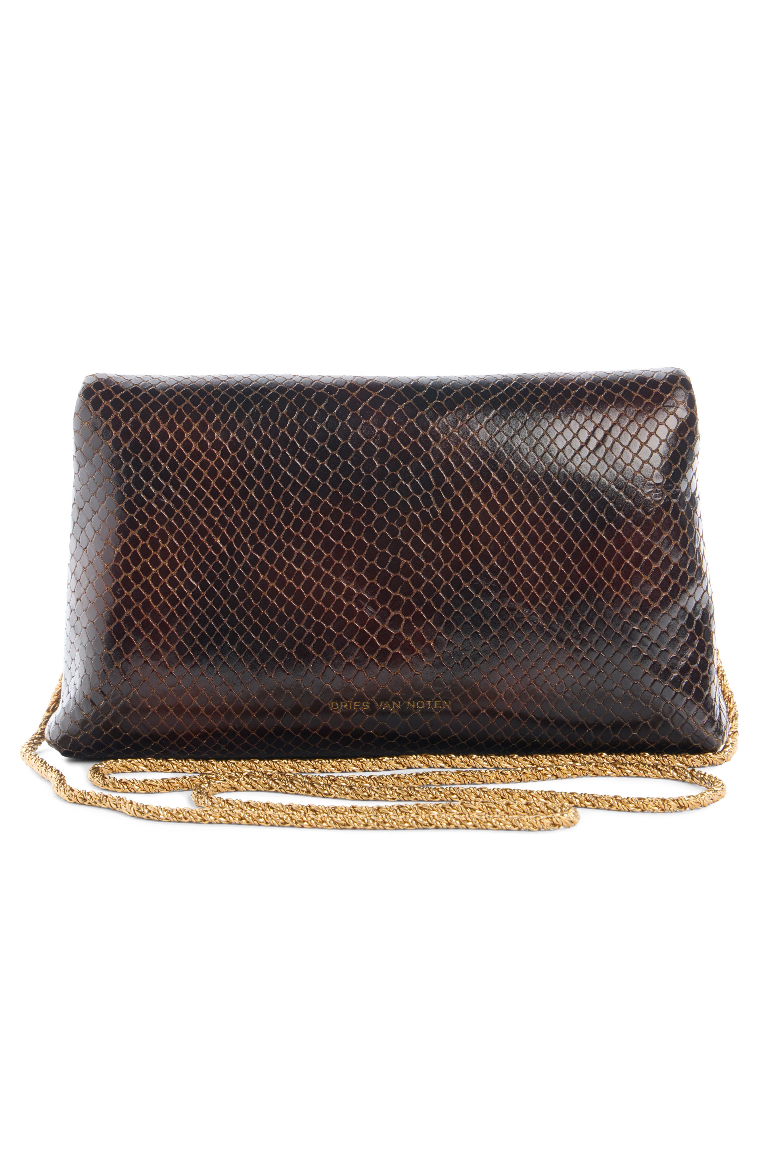 Dries Van Noten Snakeskin Embossed Leather Clutch, Alternate, color, 
