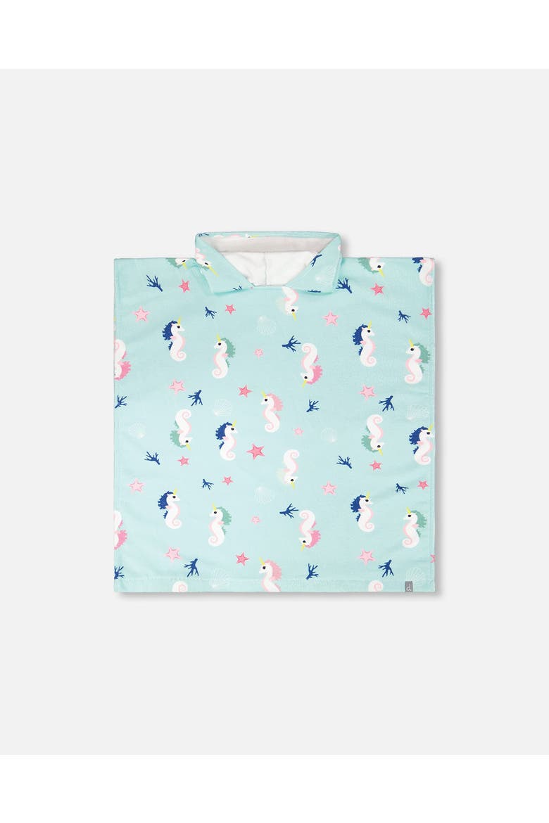 Hooded Seahorse Beach Towel, Main, color, Blue Seahorse Print