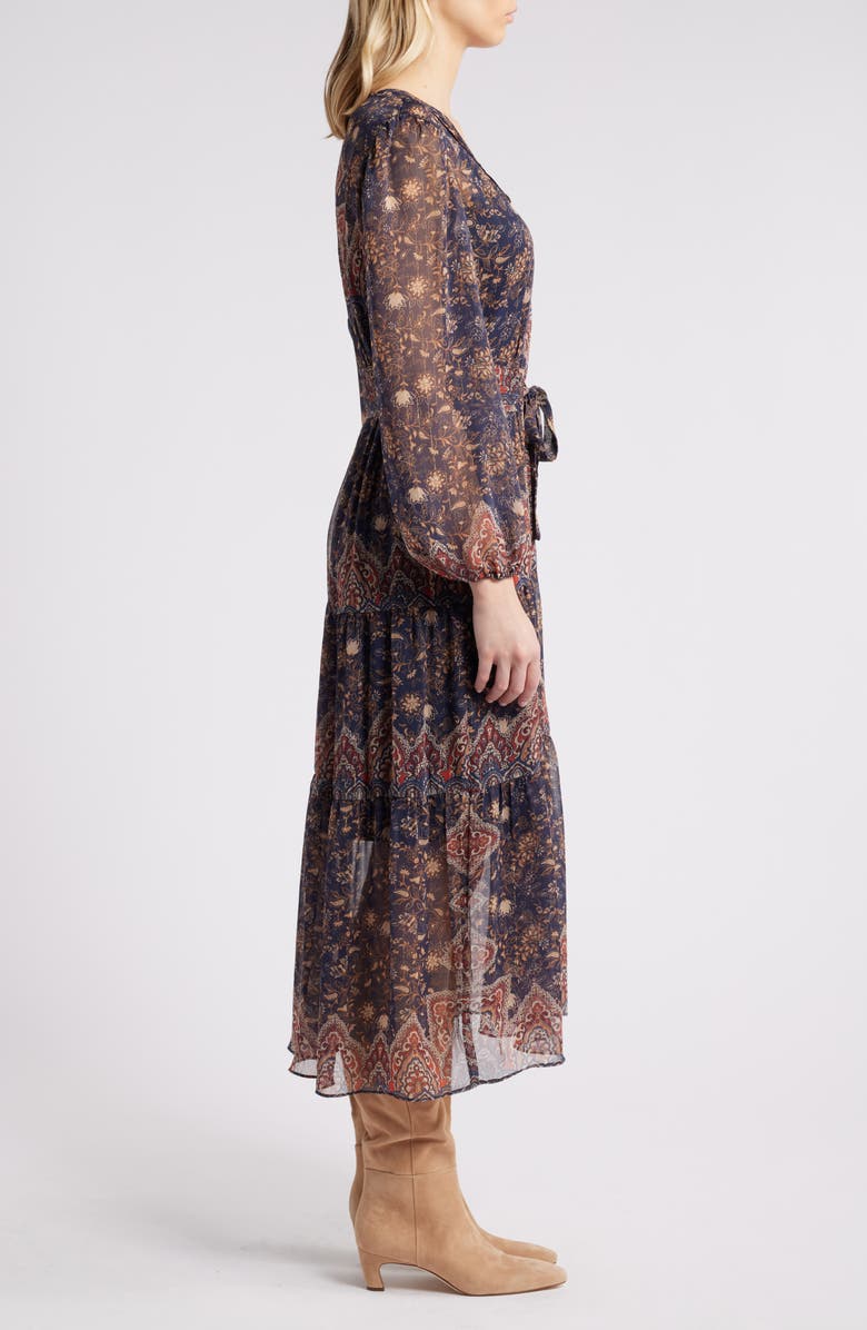 Julia Jordan Paisley Print Long Sleeve Chiffon Dress, Alternate, color,