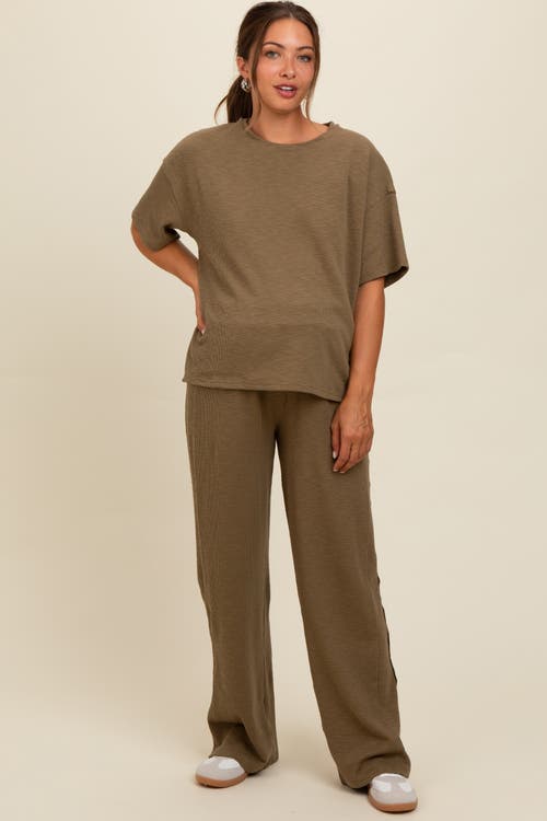 Pinkblush Textured Knit Oversized Tee And Pants Set In Green
