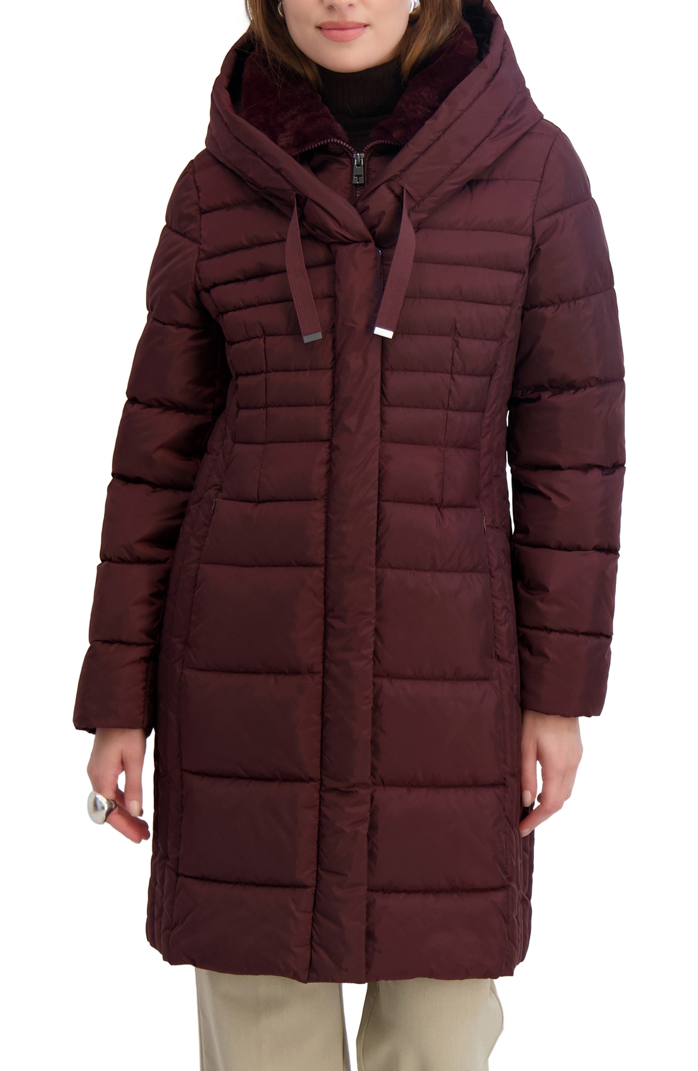 Tahari Casey Hooded Bib Puffer Coat