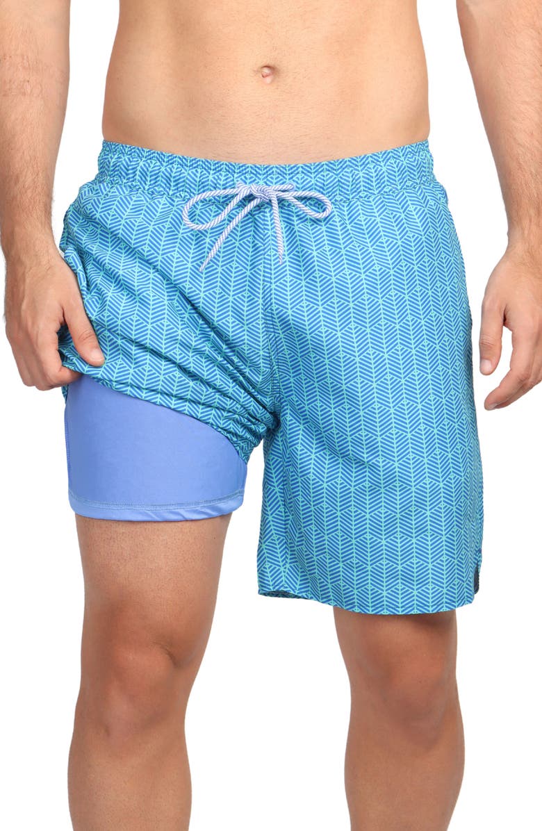 TailorByrd Abstract Geo Swim Shorts, Alternate, color, Aqua