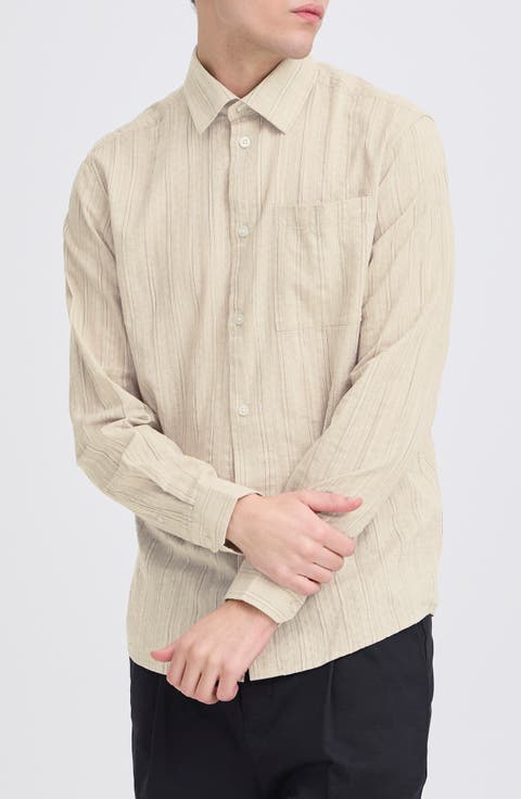 Stripe Regular Fit Cotton Blend Button-Up Shirt