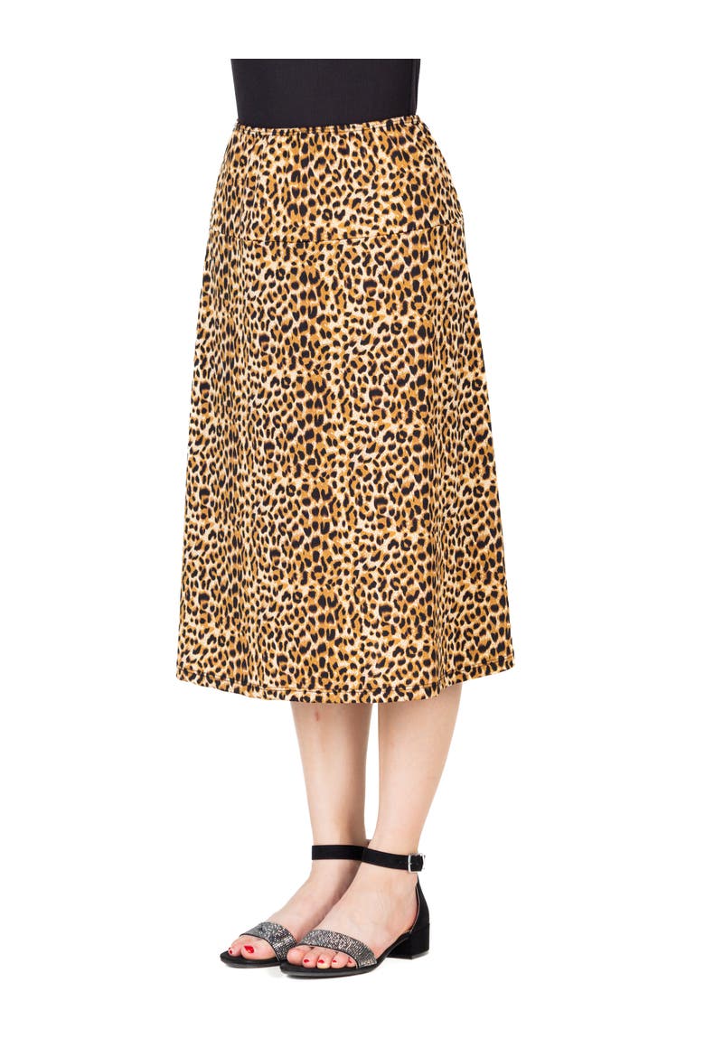 Comfortable Elastic Waistline Knee Length Skirt, Alternate, color, Brown Multi