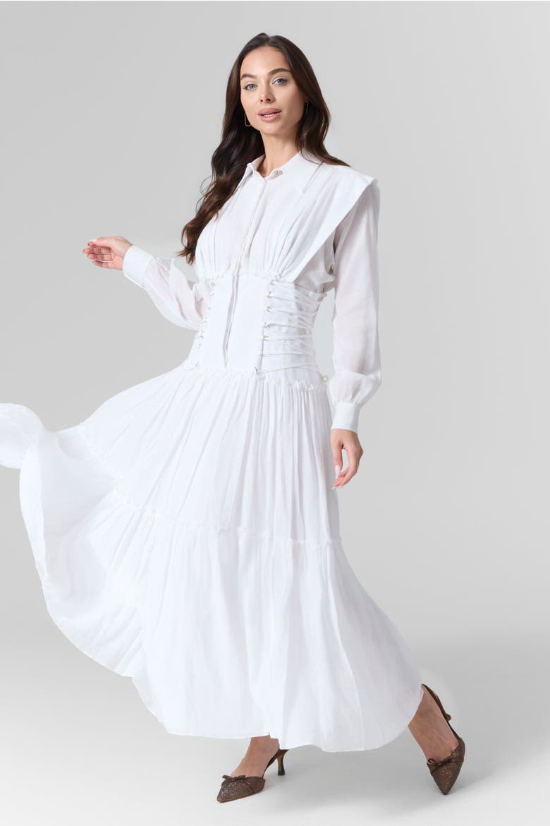 Silk Cotton Long Dress, Main, color, White