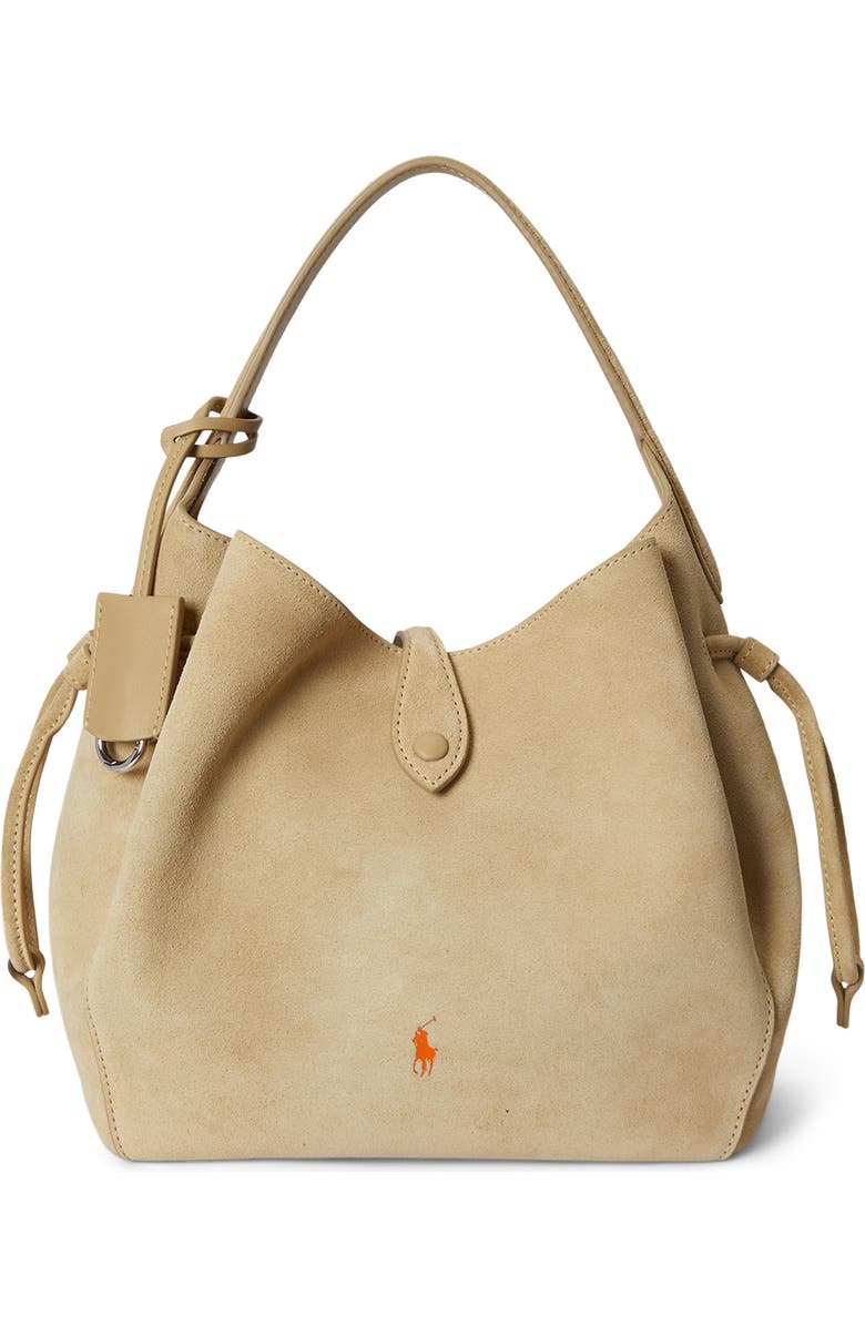 Polo Ralph Lauren Small Play Suede Crossbody Bag, Main, color, Cashew