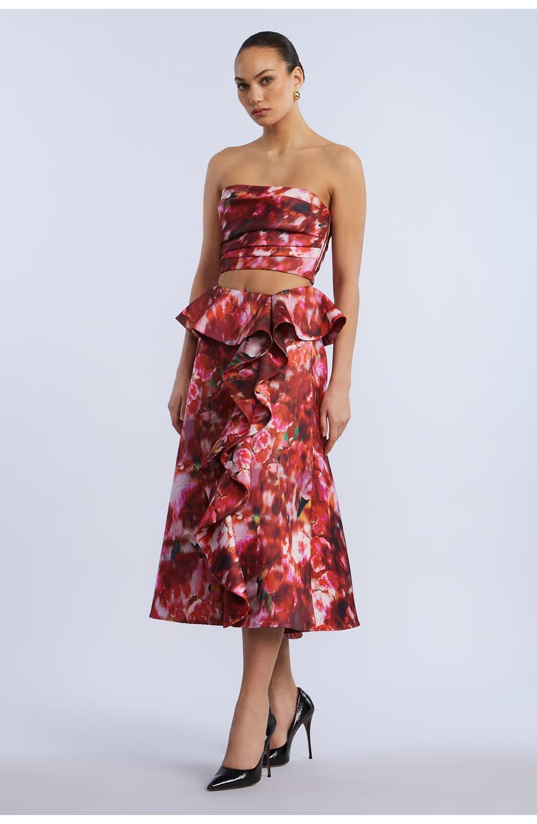 BCBGMAXAZRIA Pleated Satin Bustier, Alternate, color, Washed Rose Chili Pepper Print