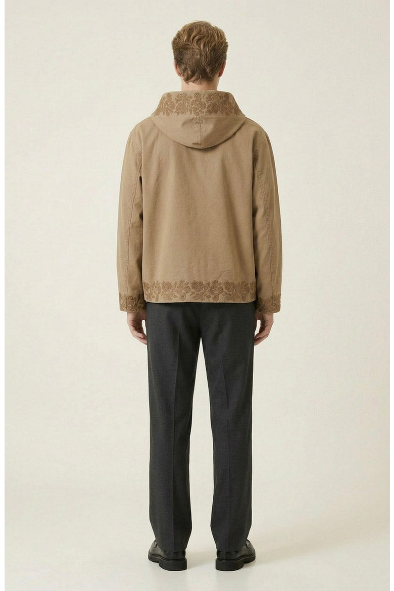 Embroidered Trim Hooded Jacket, Alternate, color, Tan