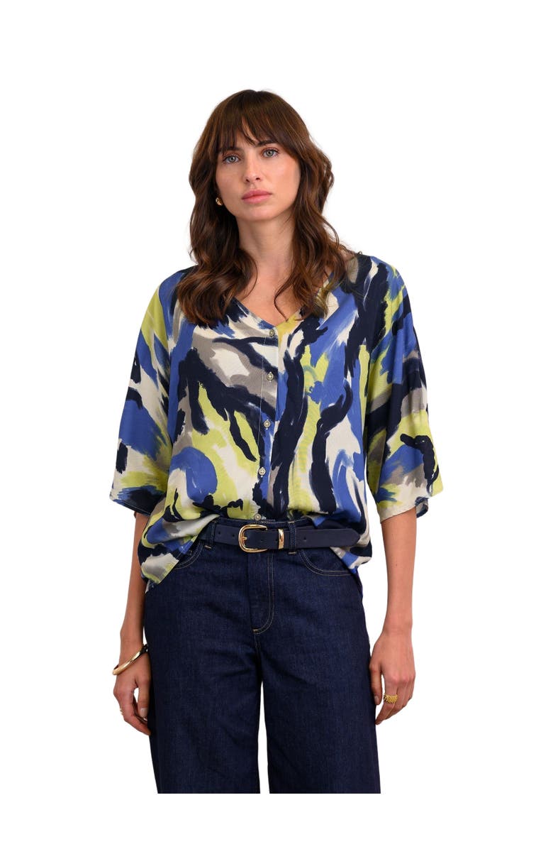 Celtic & Co. V-Neck Drape Blouse, Main, color, Abstract Brushstroke