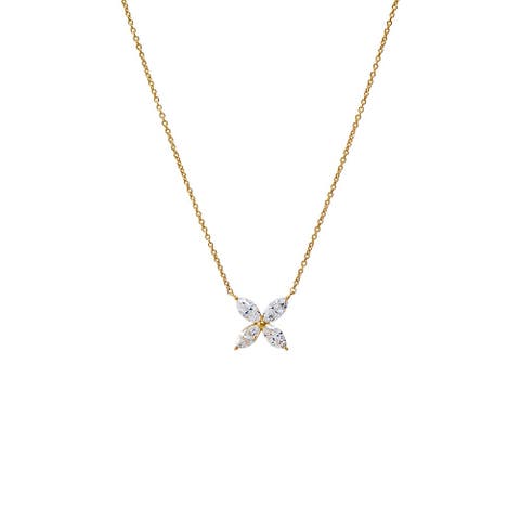 Lab Grown Diamond Marquise Flower Pendant Necklace 14K